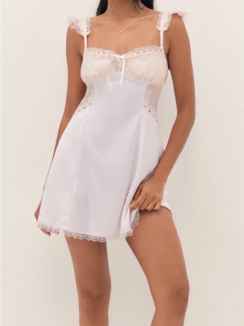 For Love And Lemons Pale Pink Satin Lace Slip Dress - Picture 4 of 6